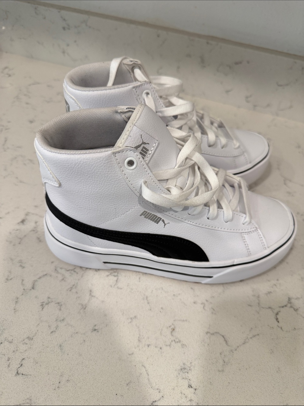 Puma Women’s White High-Top Sneakers with Black Formstrip